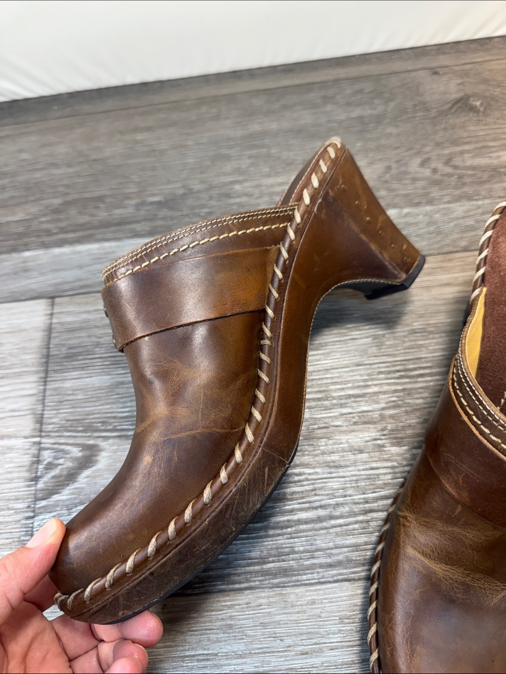 Frye Cognac Brown Leather Buckle Mule Clogs woman’s SZ 10 (h202) - Picture 4 of 10